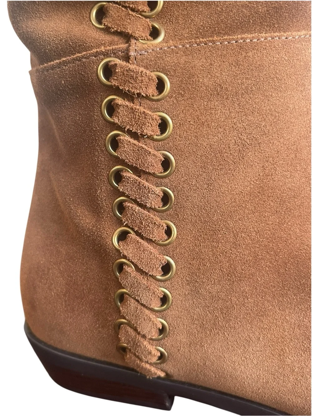 Michael Kors Malin Over The Knee Suede Boots Brown Whipstitch Gold Grommet 7.5
